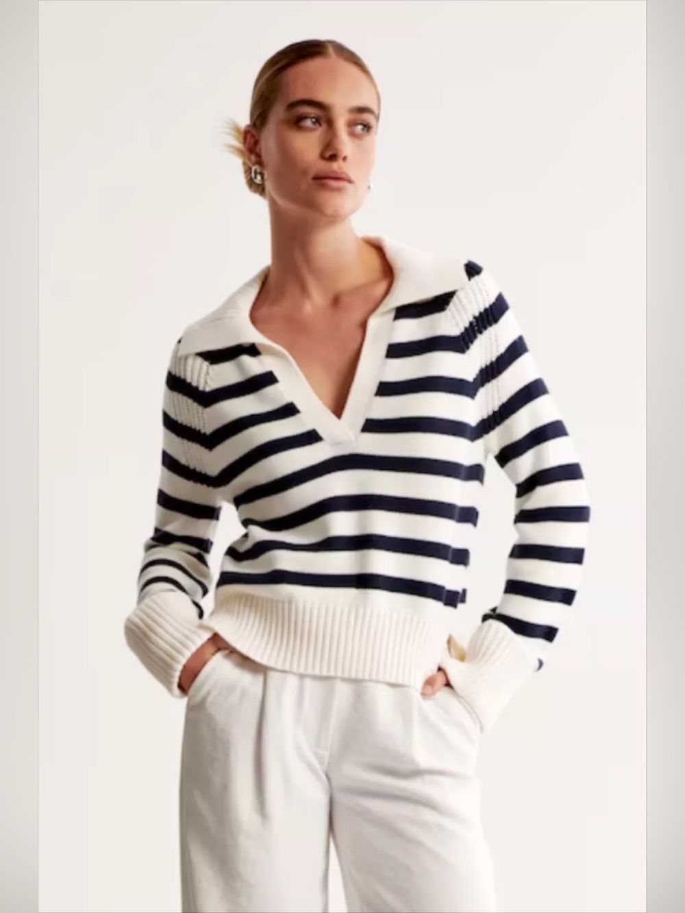 Abercrombie & Fitch Breton Striped V Neck Chunky Knit Sweater Size XS